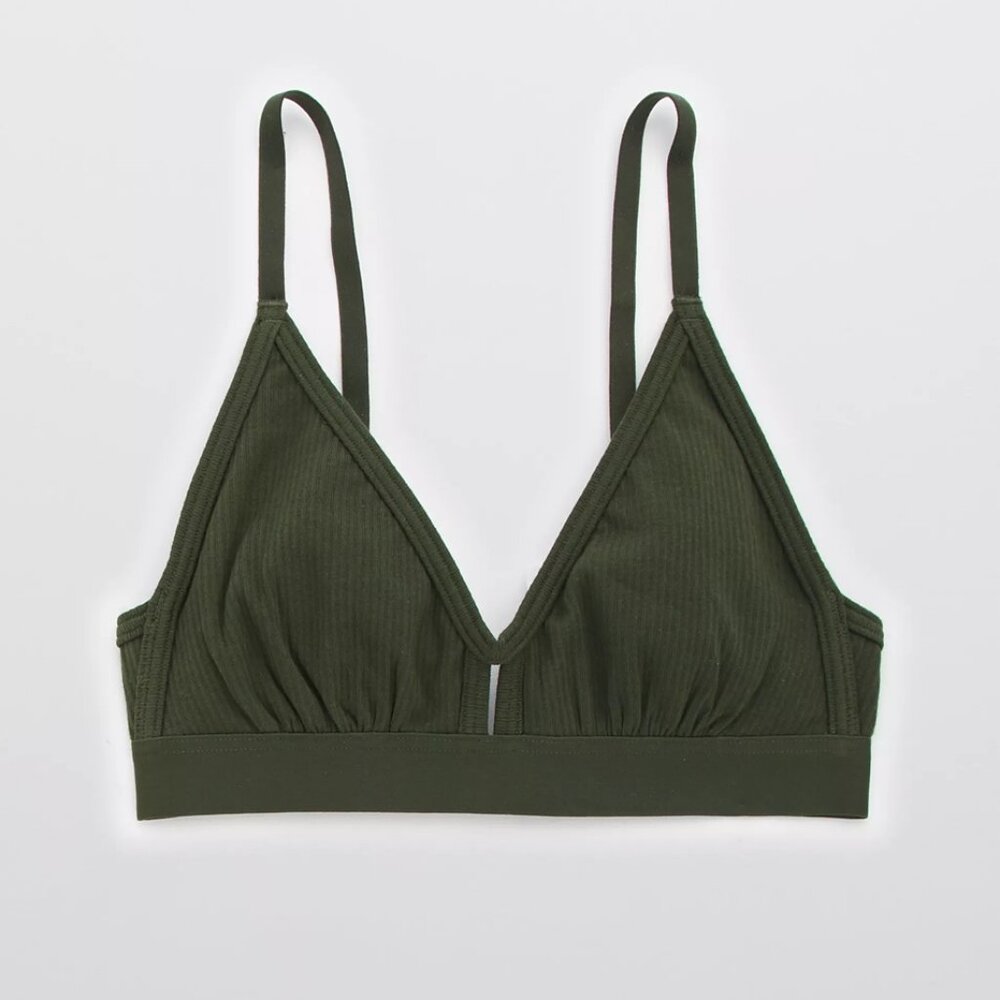 Aerie | Ribbed Keyhole Bralette | Crew Green | XL